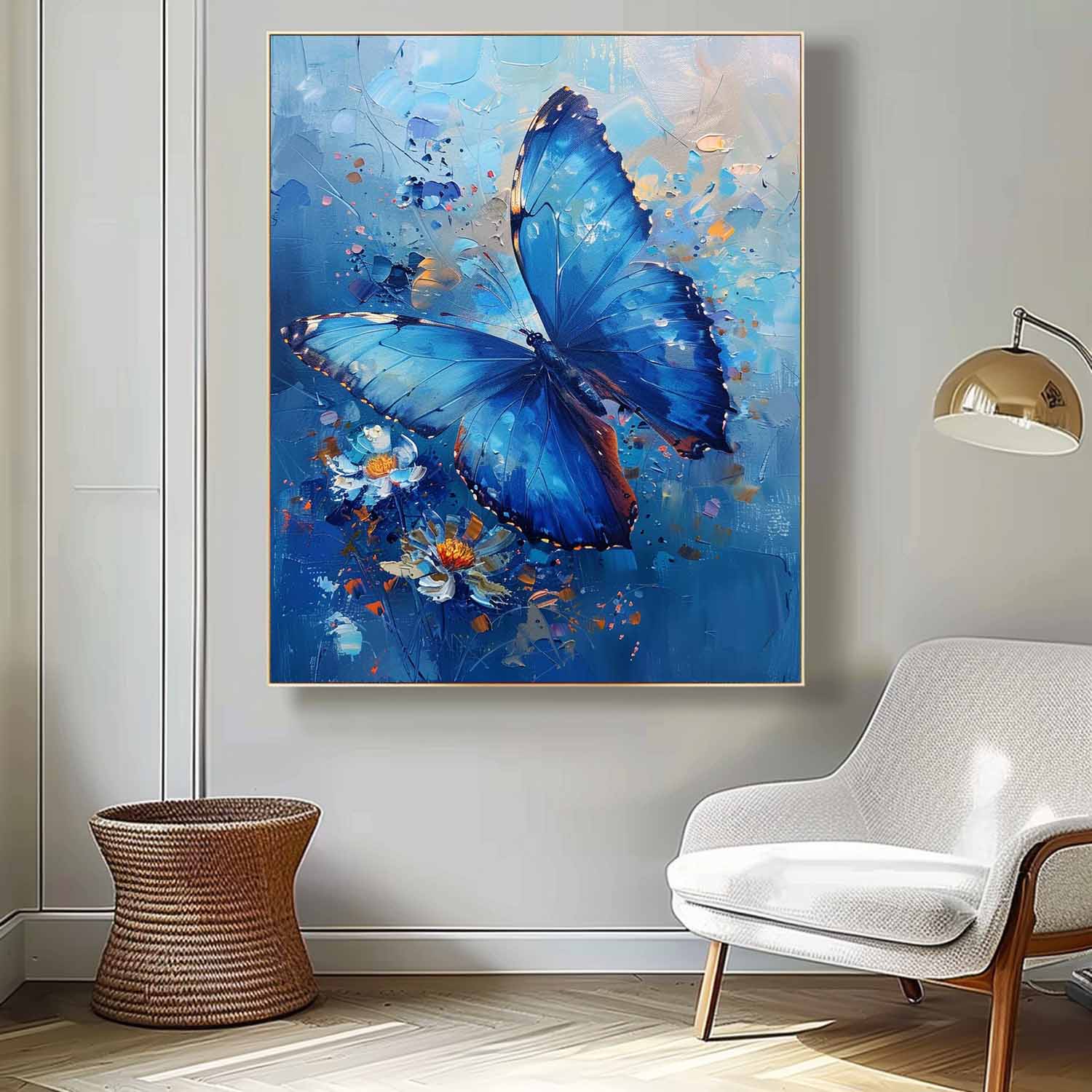 Impressionist Butterfly Wall Art Blue Oil Painting Modern Texture Oil Painting Original Artwork Decor