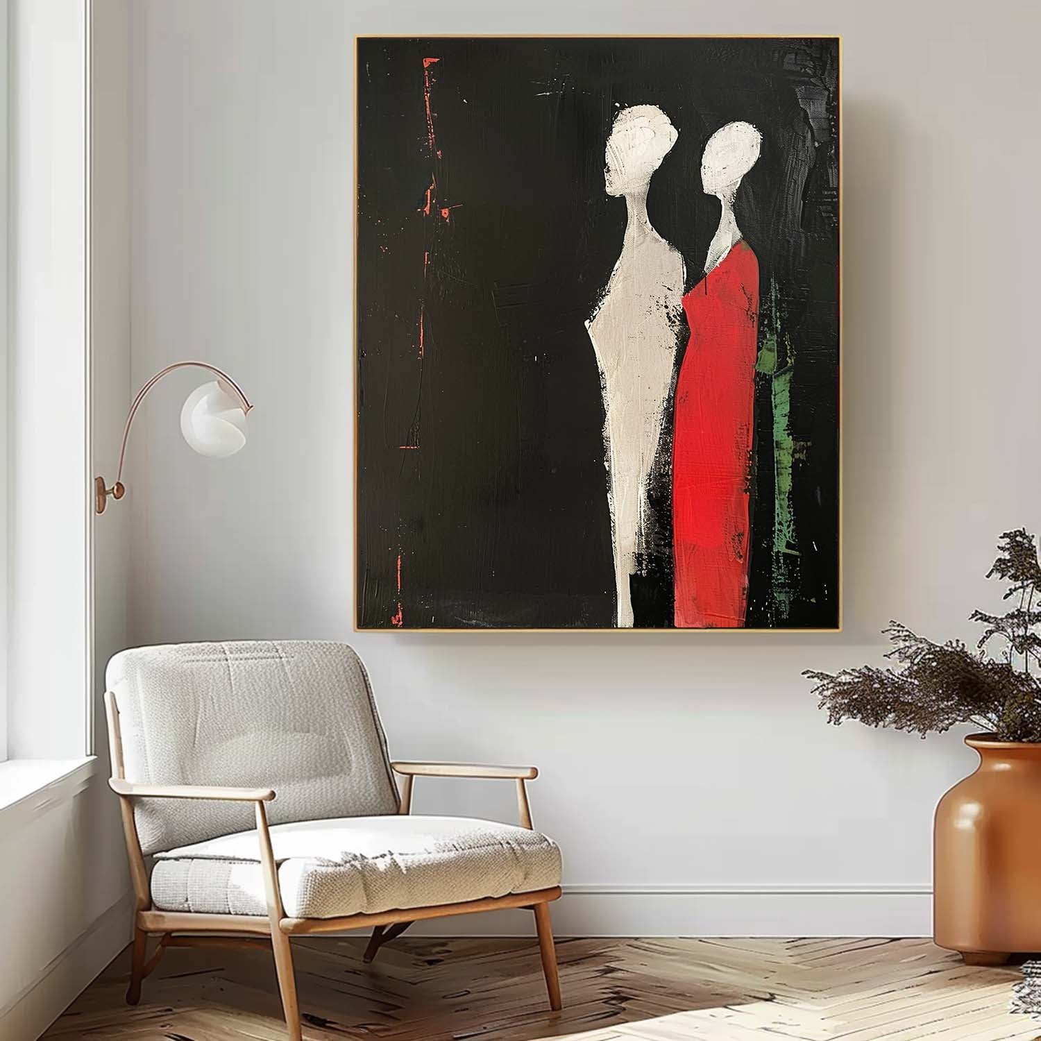 Dark Color Large Figure Painting Original Wall Art Abstract Artwork Minimalist Character Silhouette Home Decor