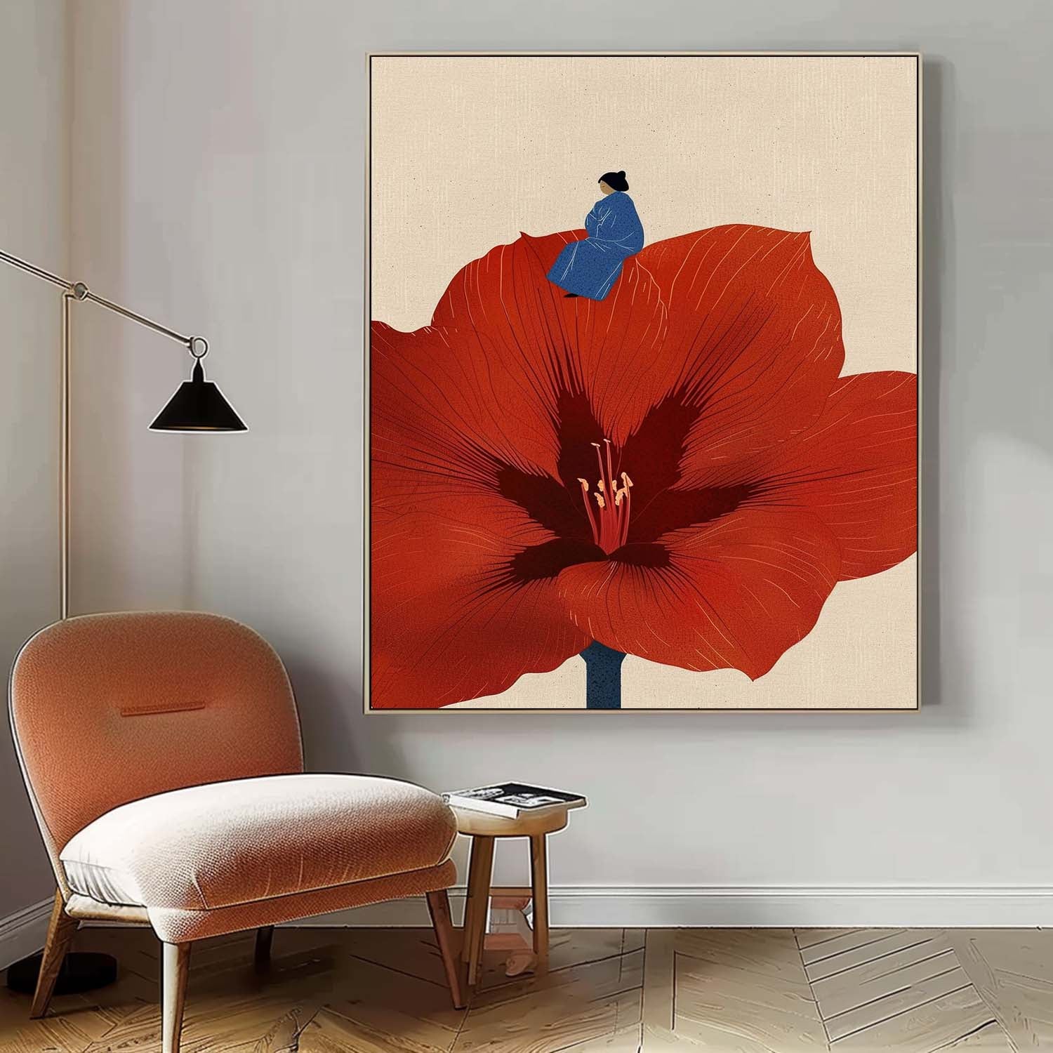 Illustration style Abstract Artwork Large Figure Painting Original Girl On Flowers Wall Art Home Decor