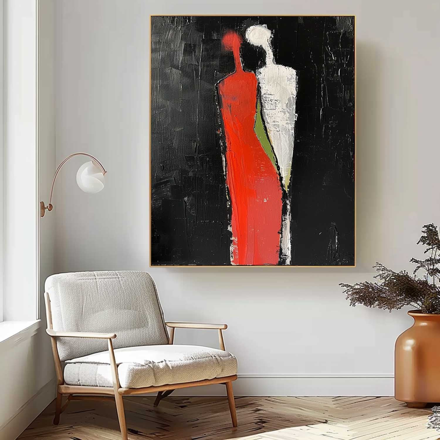 Minimalist Character Silhouette Original Wall Art Dark Color Large Figure Painting Abstract Artwork Home Decor