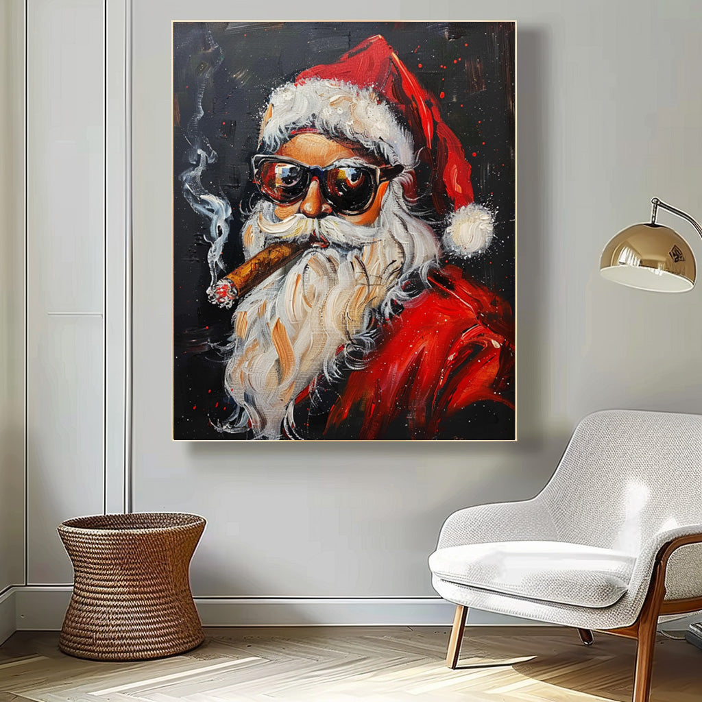 Large Christmas Wall Art Vntage Santa Claus Texture Cool Santa Claus Christmas Portrait Holiday Decoration