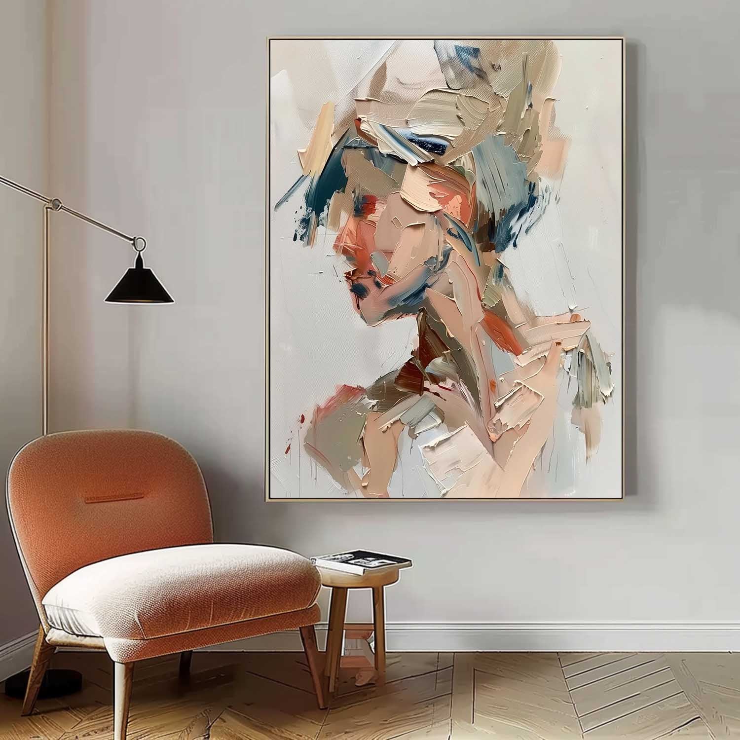 Original Vague Texture Girl Wall Art Abstract Figure oil Painting On Canvas Minimalist Modern Artwork