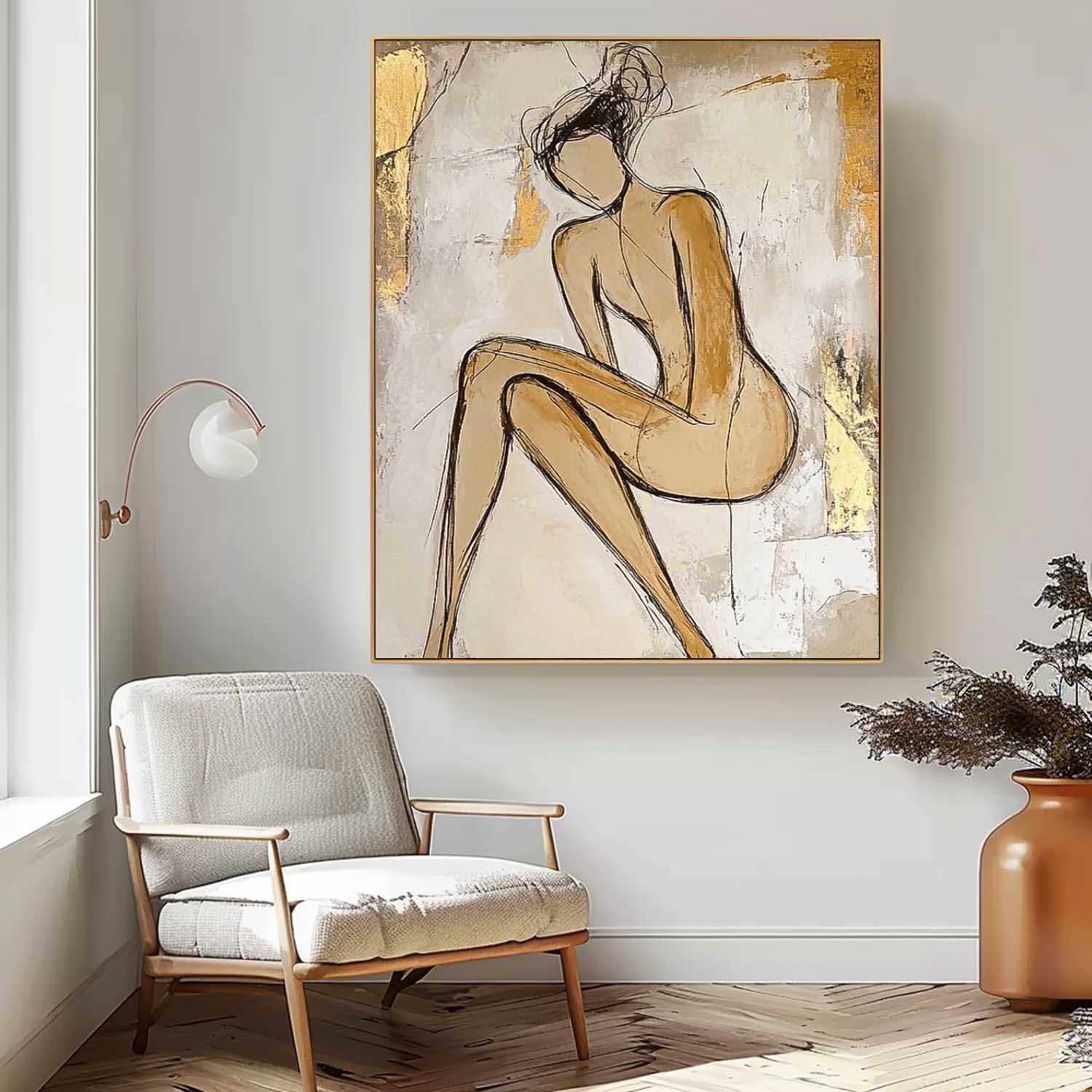 Large Character Outline Acrylic Painting Abstract Lady Artwork Original Contemporary Woman Wall Art Framed