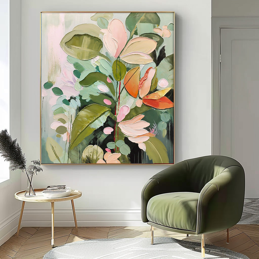 Beautiful Green Flower Painting Acrylic Textured Floral Art Impressionist Flower Paintings For Living Room