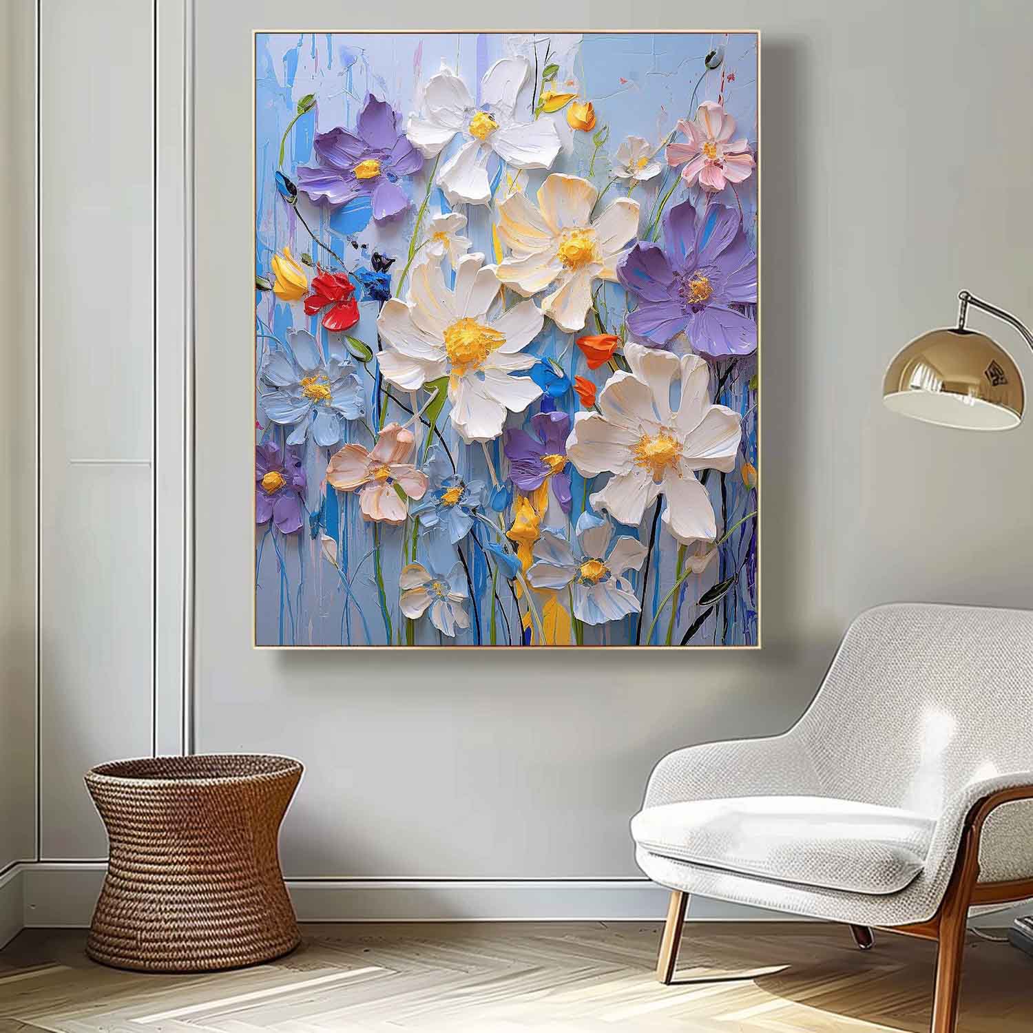 Large Lovely Textured Art Abstract Flower Acrylic Painting On Canvas Original Floral Painting Home Decor