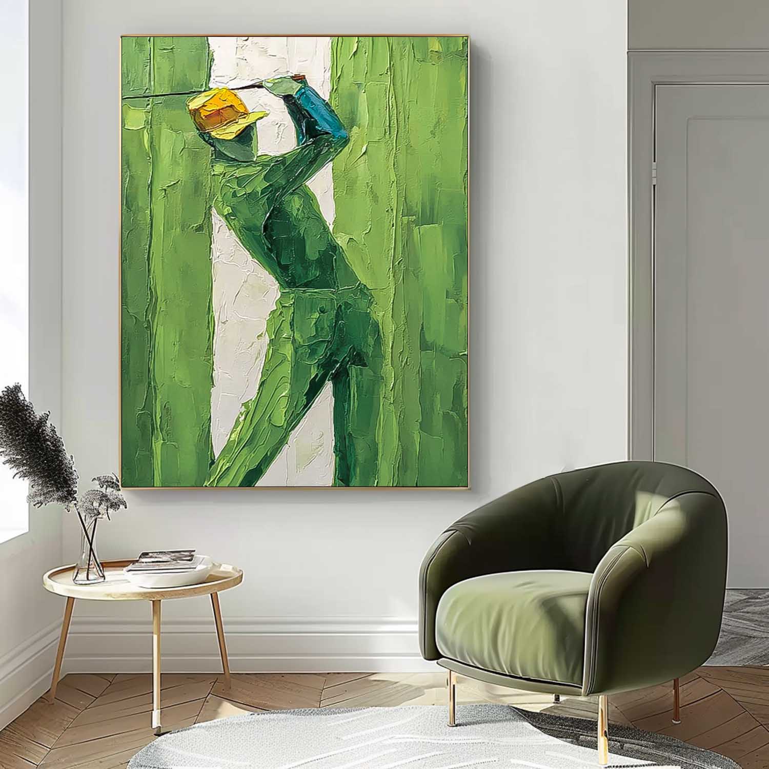 Large People Wall Art Abstract Playing Golf Oil Painting Canvas Original Golf Sports Artwork Home Decor、