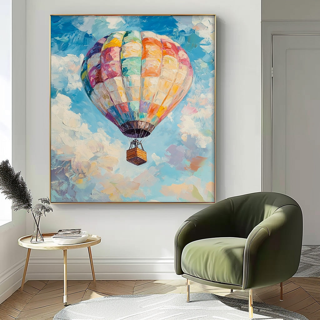 Large Hot Air Balloon Painting On Canvas Abstract Scenery Oil Painting Colorful Landscape Texture Artwork