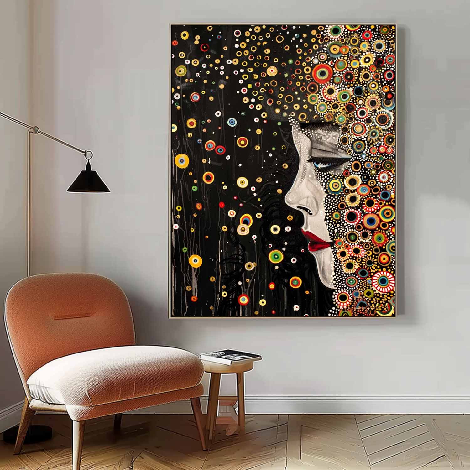 Large Figure Painting Original Gold Women Face Wall Art Minimalism Colorful Abstract Boho Artwork Gift