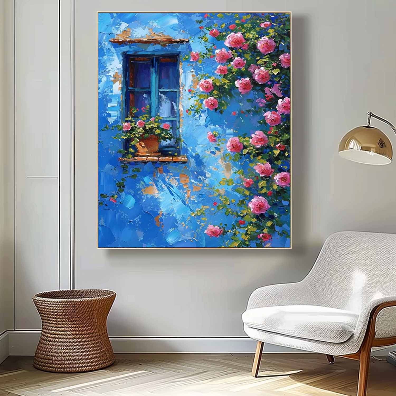 Large Textured Art Flowers On The Building Acrylic Painting Canvas Original Floral Painting Home Decor