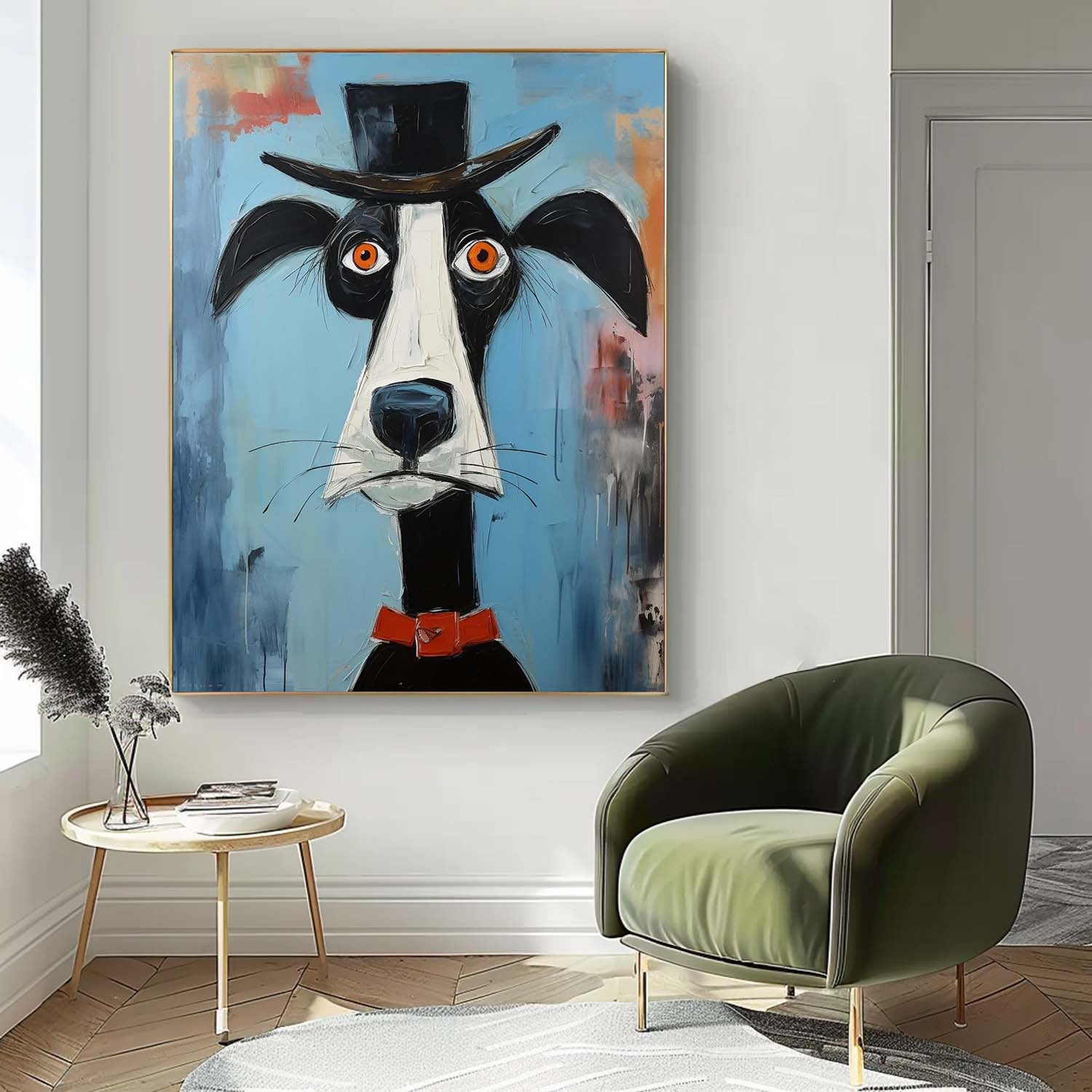 Puppy In A Hat Large Artwork Abstract Cute Dog Acrylic Painting Modern Doberman Pinscher Oil Painting Home Decor
