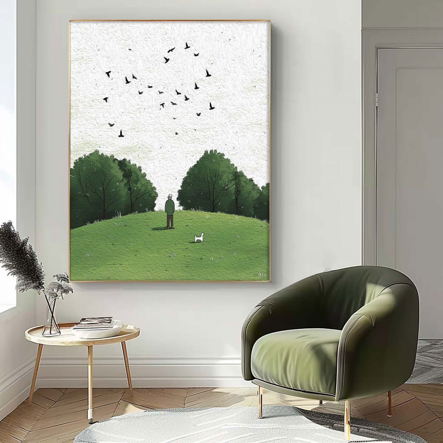 Green Landscape Artwork Large Lawn scenery Painting On Canvas Abstract Comfortable Scenery Oil Painting