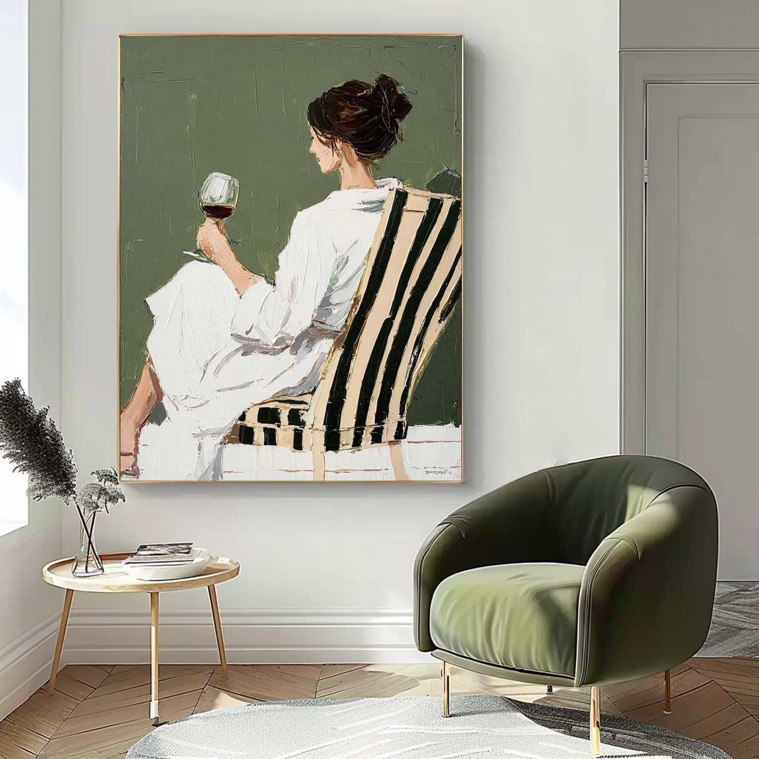Abstract Lady Wearing A Bathrobe Oil Painting Canvas Figure Artwork Framed Original Elegant Woman Wall Art