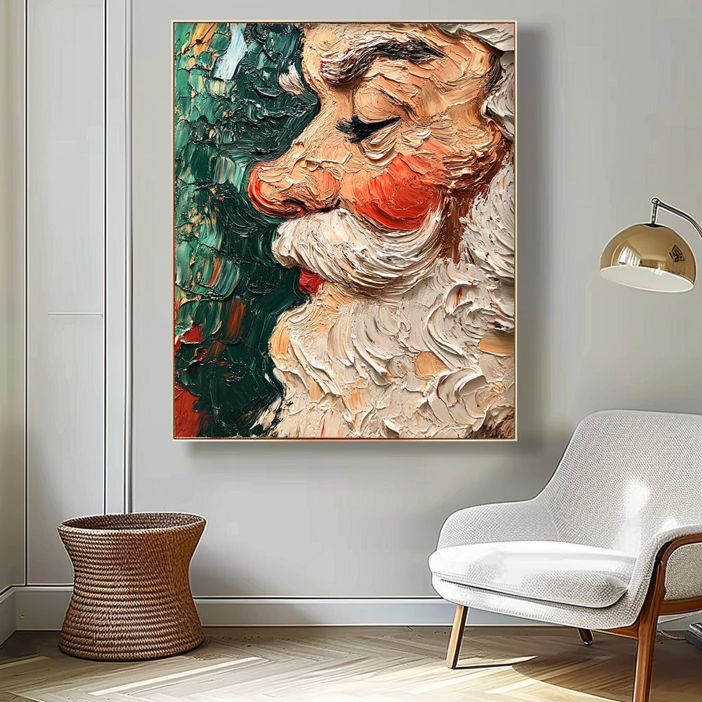 Large Christmas Wall Art Vintage Santa Claus Christmas Tree Texture Cute Santa Xmas Profile painting Holiday Decor