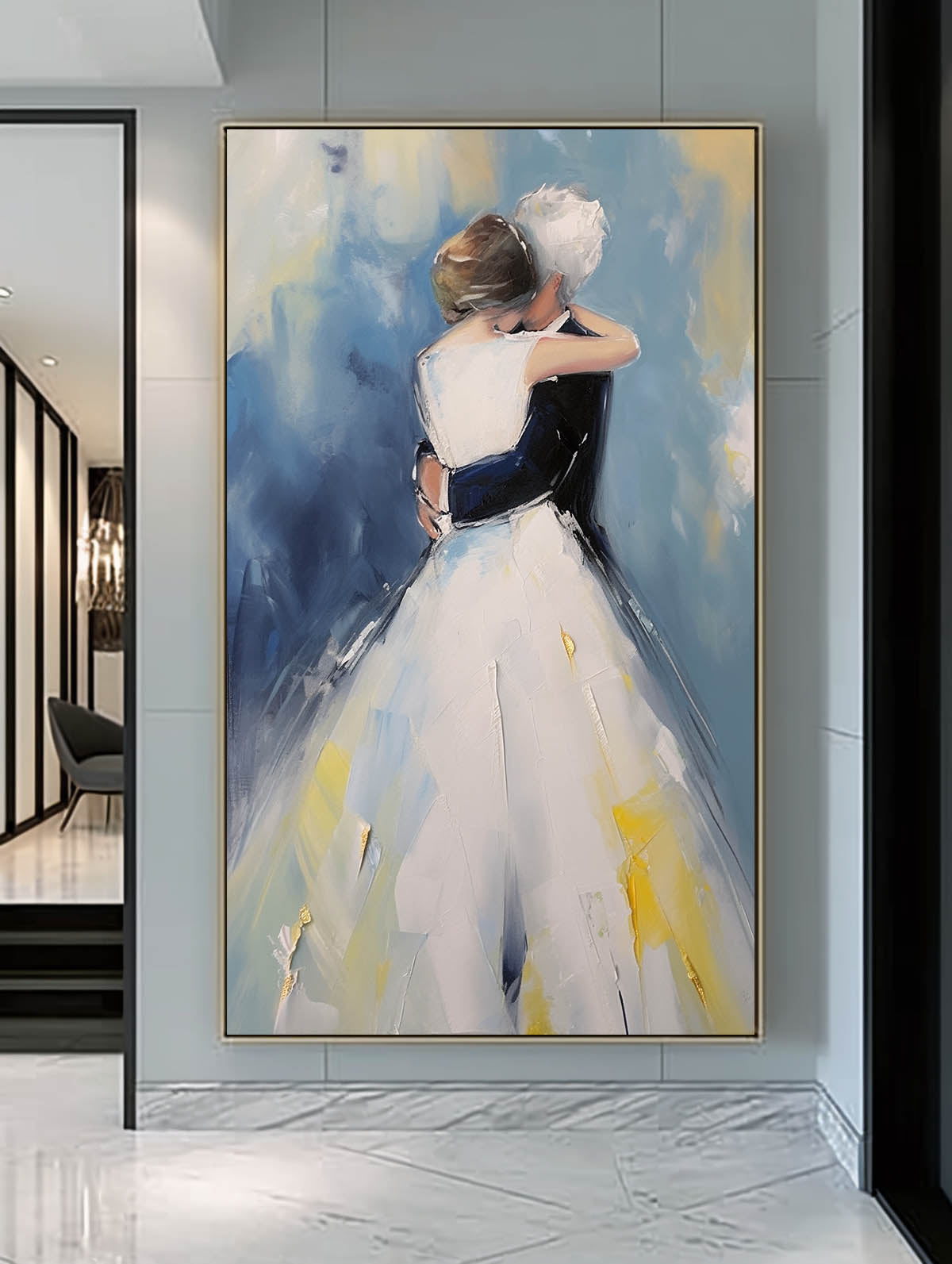 Large Texture Painting Framed Wedding Artwork Original Wall Art Character Outline Painting Anniversary Wedding Gift