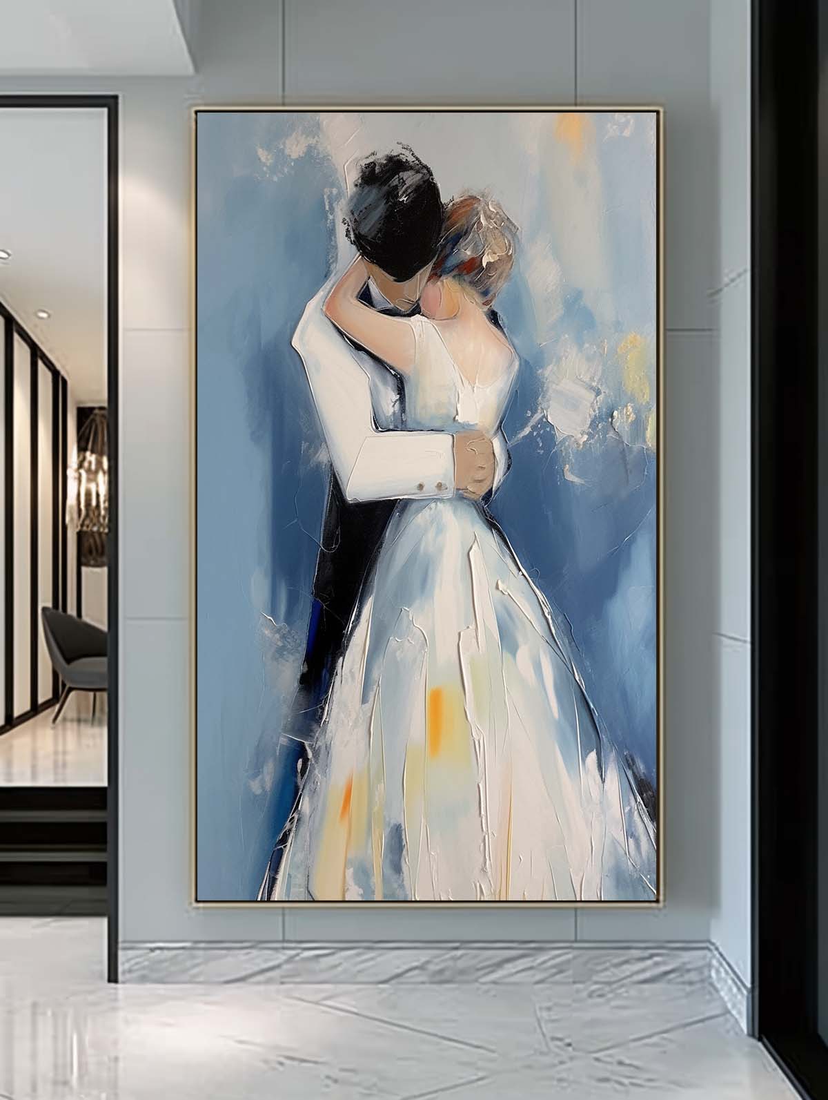 Character Outline Painting Large Texture Painting Framed Wedding Artwork Original Wall Art Anniversary Wedding Gift