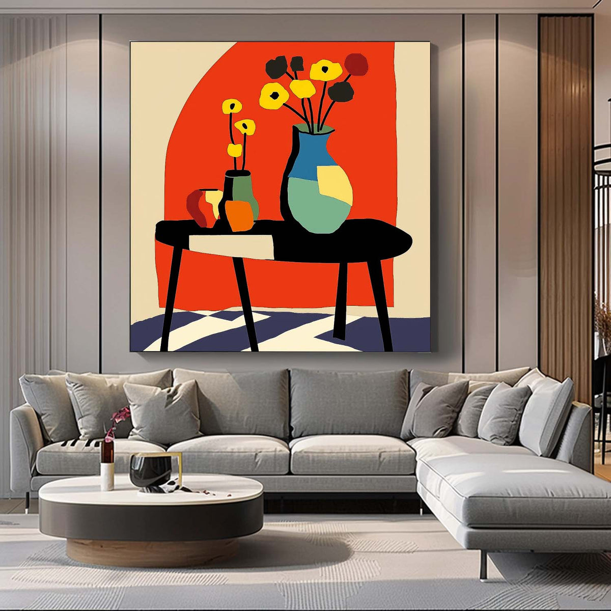 Square Contemporary Bright Paintings Wall Art Large Realism Flowers Painting Beautiful Vase Artwork