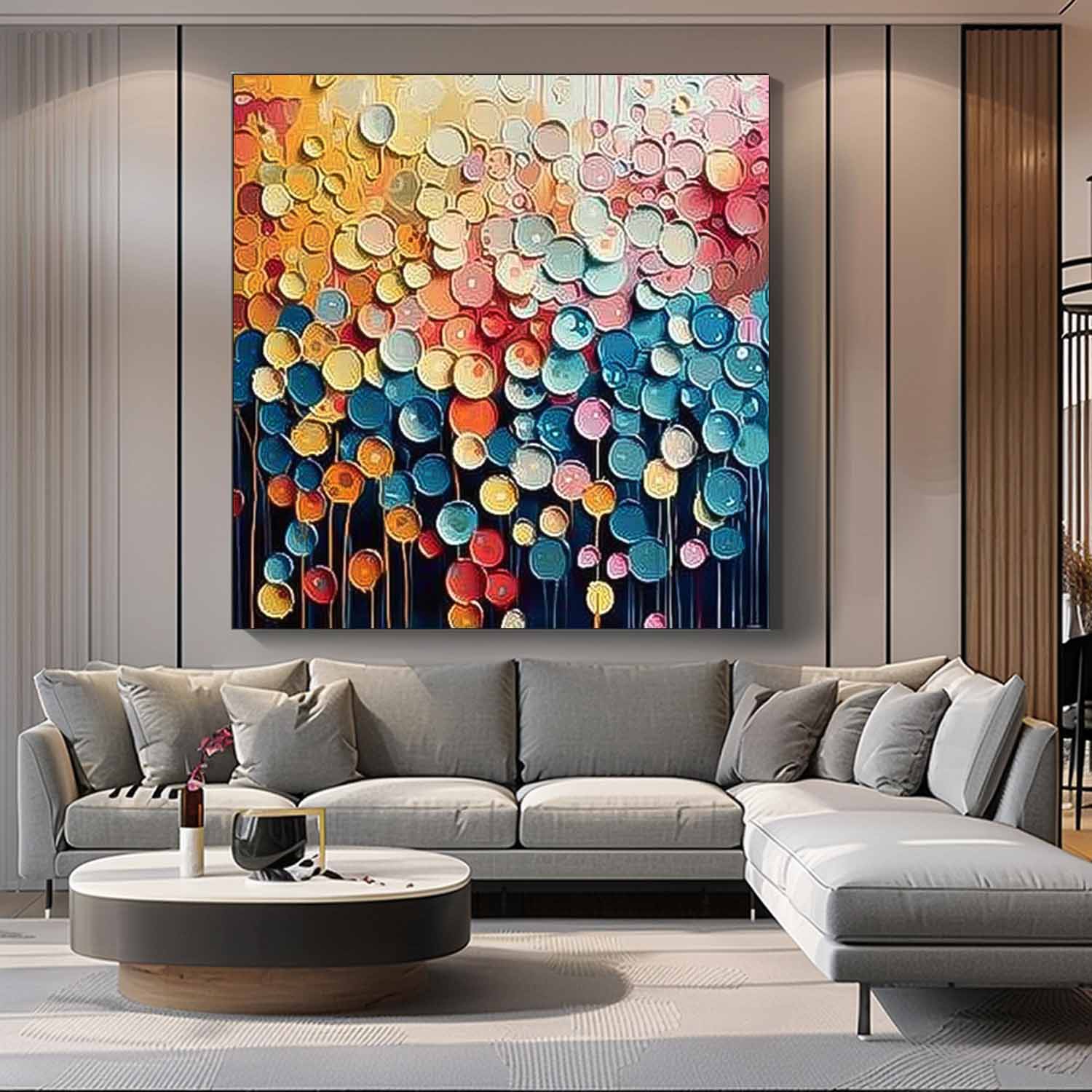 Contemporary Circle Color Block Oil Painting Square Texture Abstract Colorful Acrylic Painting On Canvas Wall Art