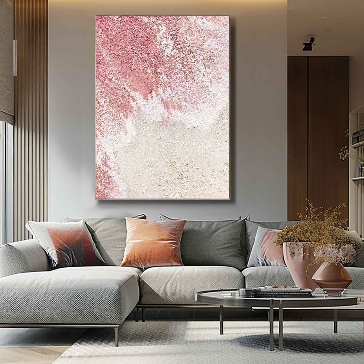 Original Abstract Beach Oil Painting On Canvas Large Pink Ocean Wall Art Handmade Texture Artwork Home Decor