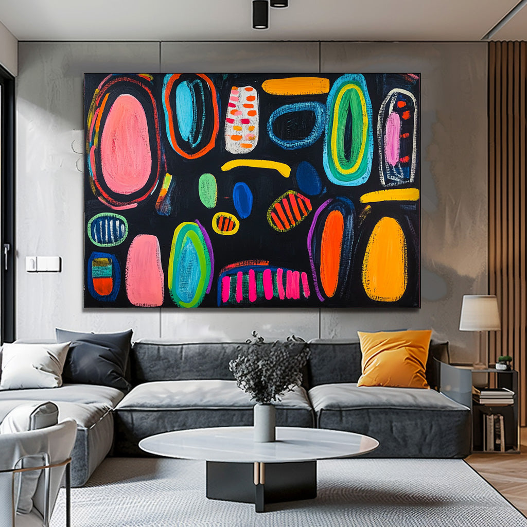 Original Irregular Geometric Circles Wall Art Modern Colorful Artwork Abstract Graffiti Oil Painting