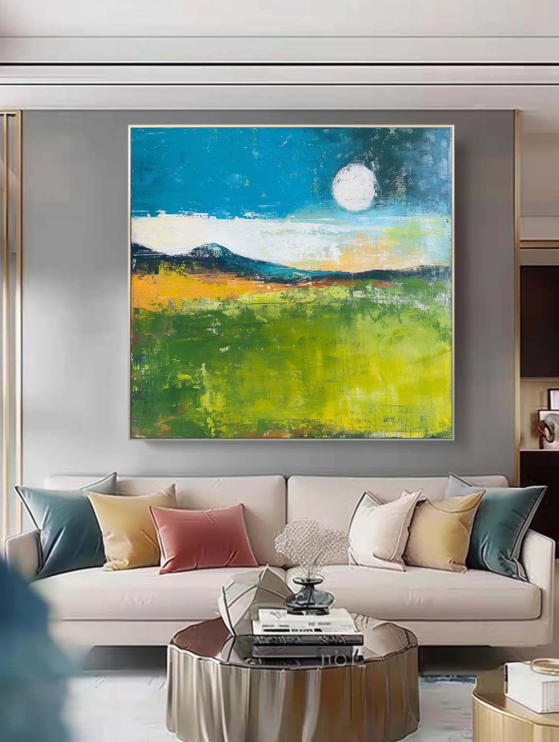 Large Abstract Oil Painting On Canvas Original Country Wall Art Modern Nature Farmhouse Art for Living Room