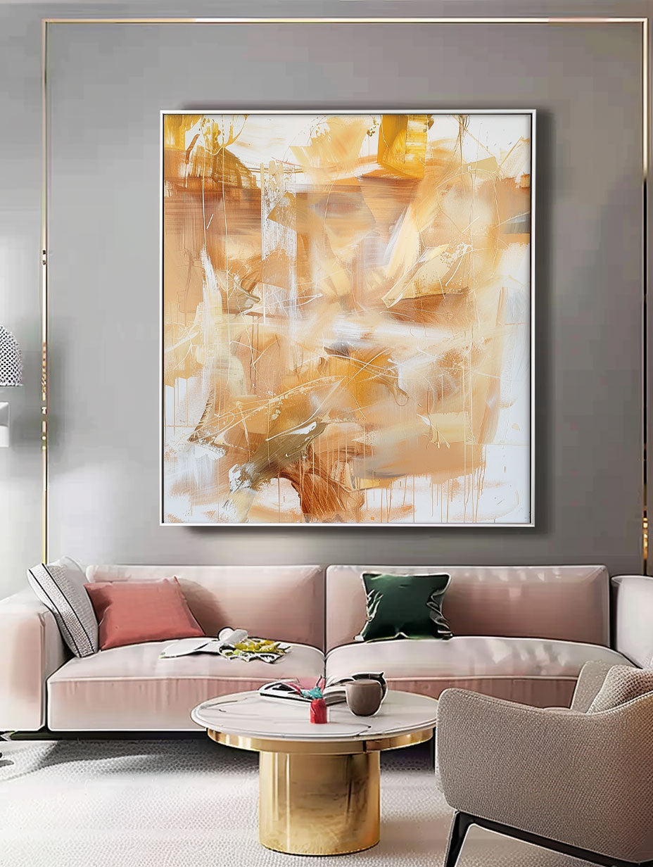 Oversize Modern Acrylic Painting On Canvas Yellow Texture Abstract Oil Painting Original Artwork Home Decor