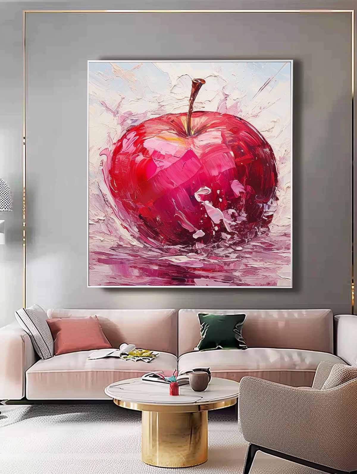 Abstract Still Life Painting On Canvas Large Apple Original Artwork Color Fruit Acrylic Painting Gift
