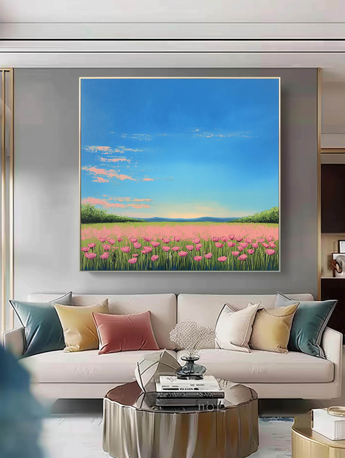 Muted Country Field Wall Art Wildflower Field Scenery Oil Painting Landscape painting Nature Artwork