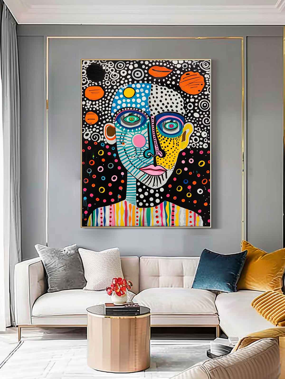 Funny Large Figure Painting Original Graffiti Face Wall Art Minimalism Colorful Abstract Boho Artwork Gift