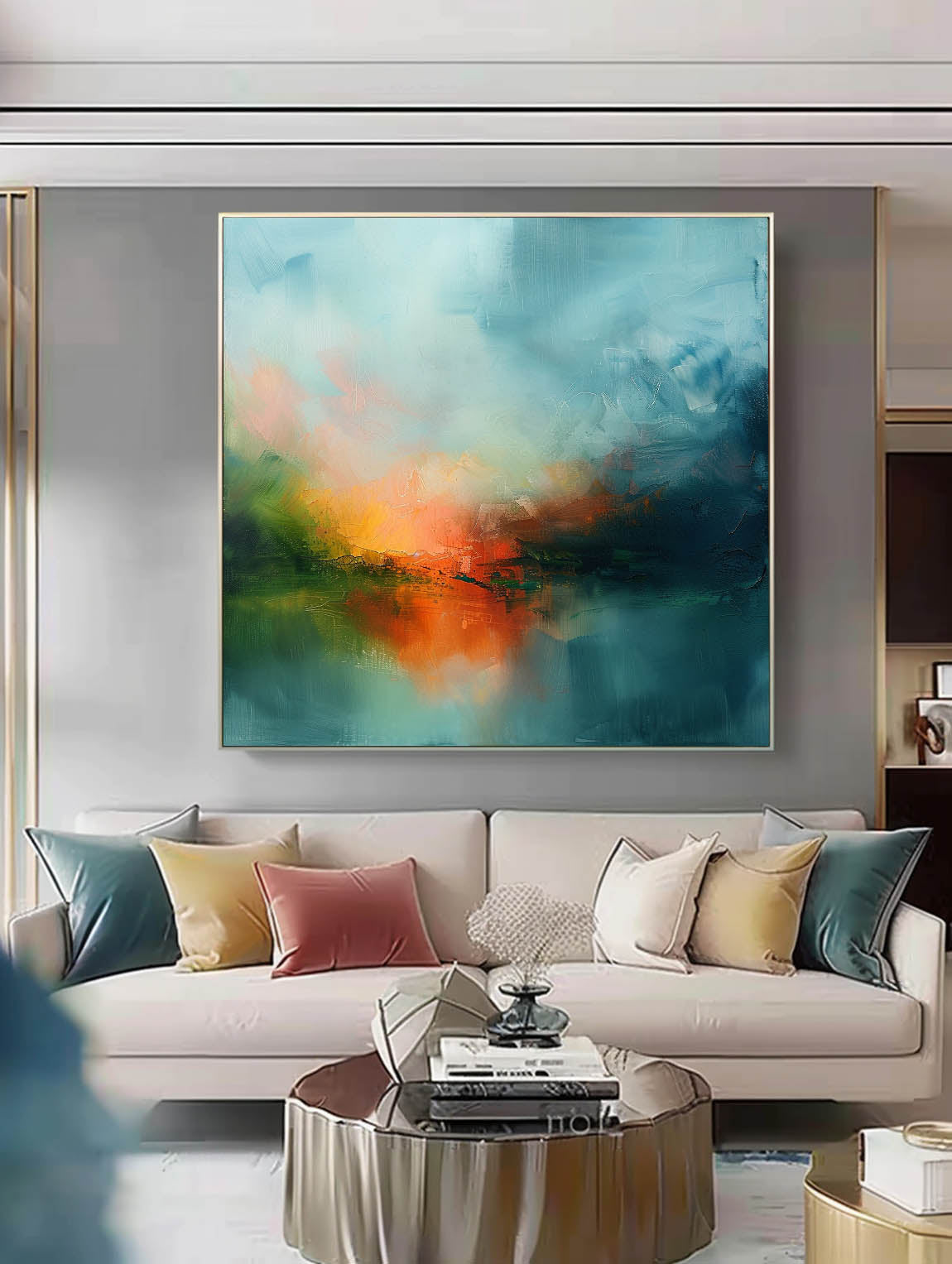 Large Abstract Oil Painting Canvas Modern Scenery Nature Art Original Warm Color Landscape Wall Art Home Decor