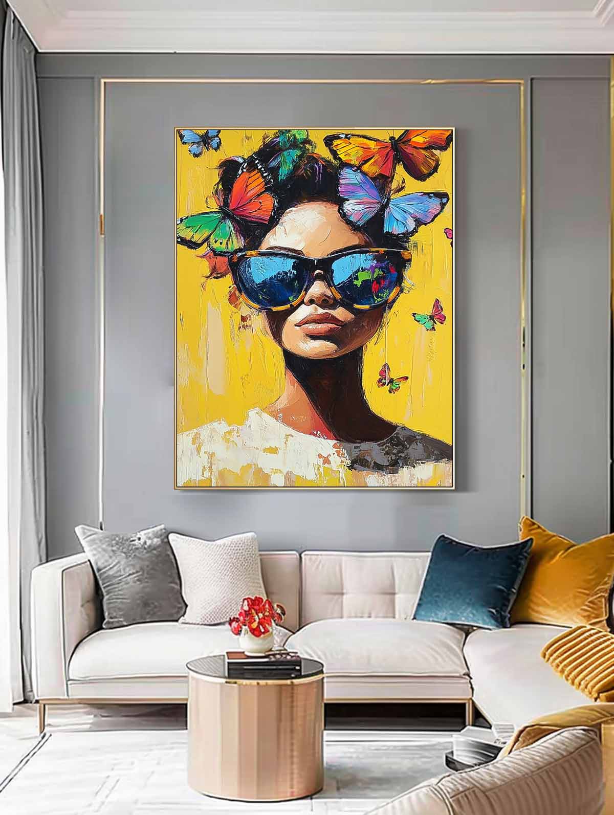 Lady Contemporary Artwork Abstract Woman Oil Painting On Canvas Vibrant Yellow Original Texture Girl Wall Art