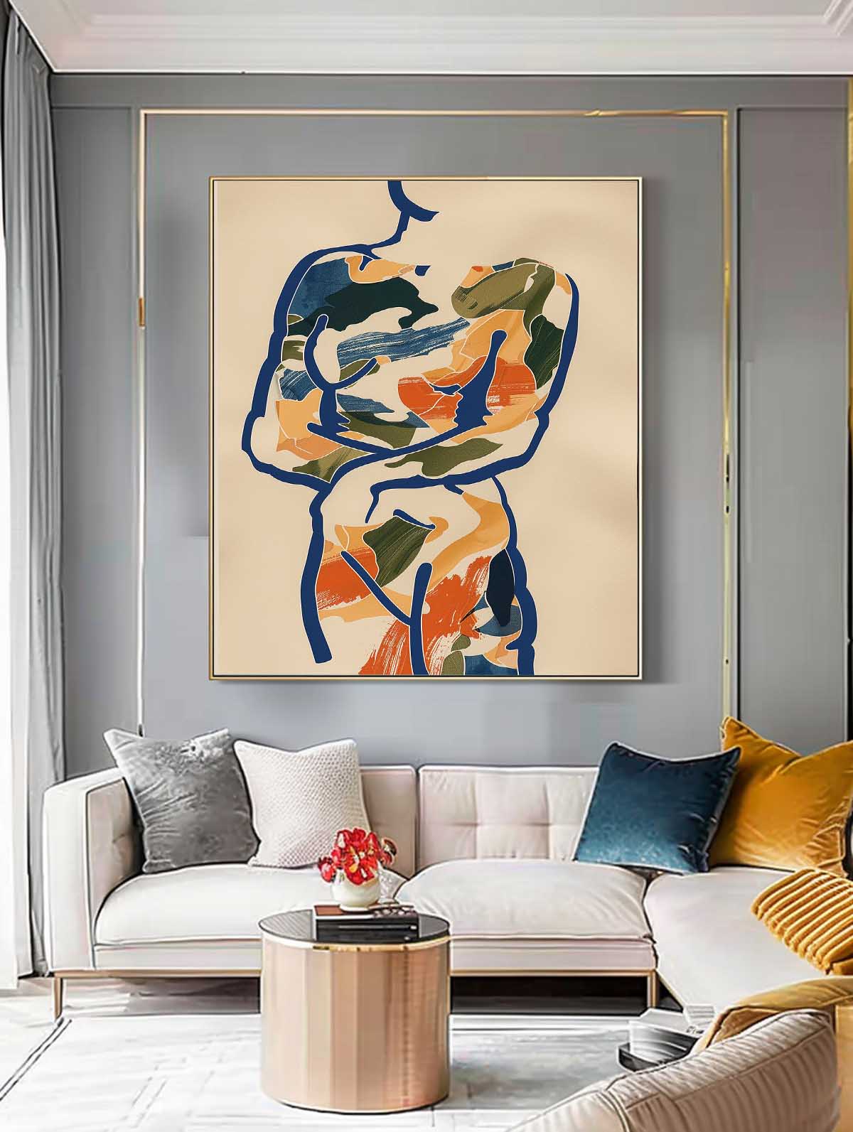 Original Abstract Body Line Outline Wall Art Figure Contour Acrylic Painting Minimalism Painting Framed