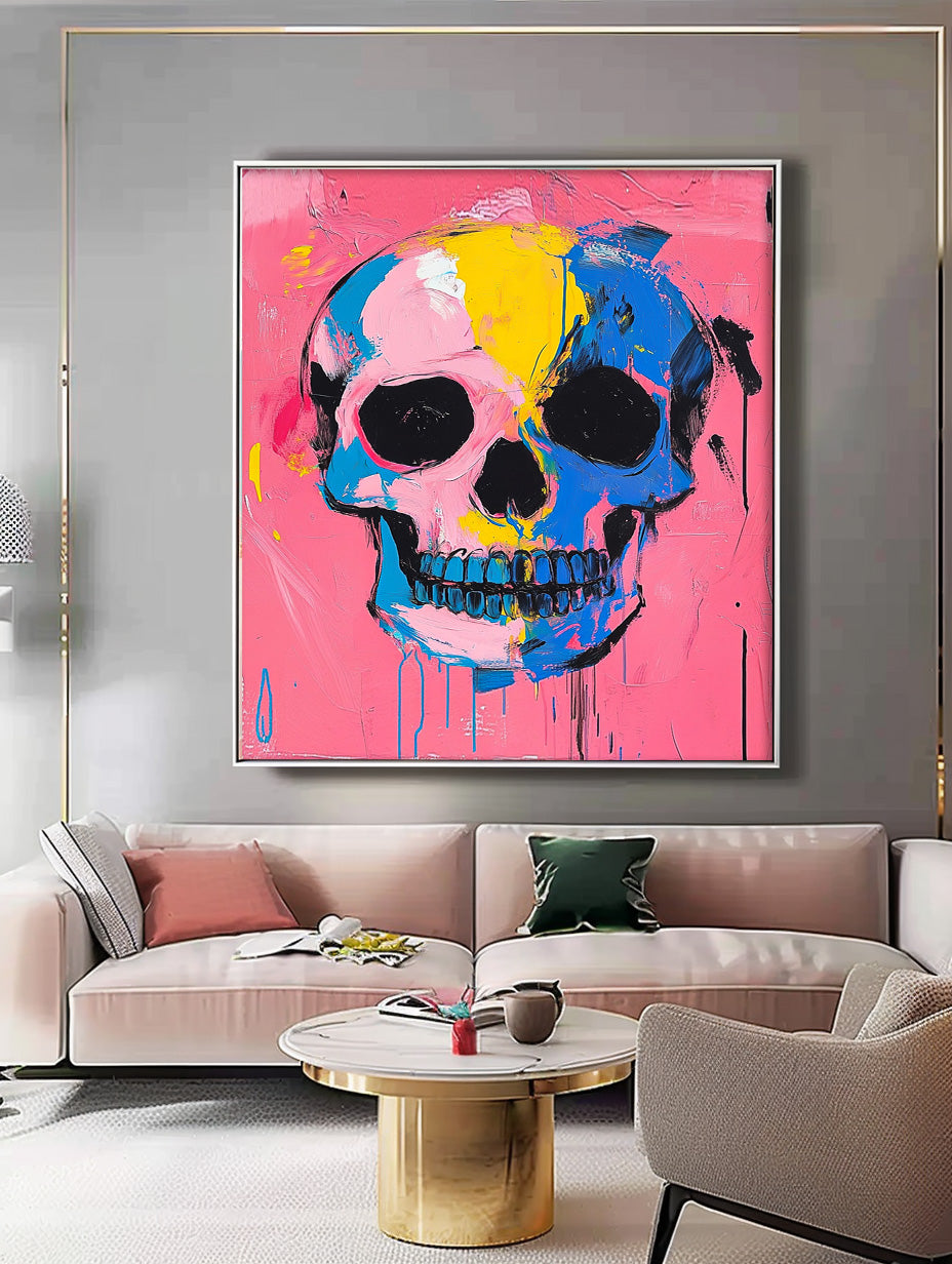 Colorful Original Head Abstract Wall Large Acrylic Painting Lovely Skeleton Painting Art Unique Home Decor