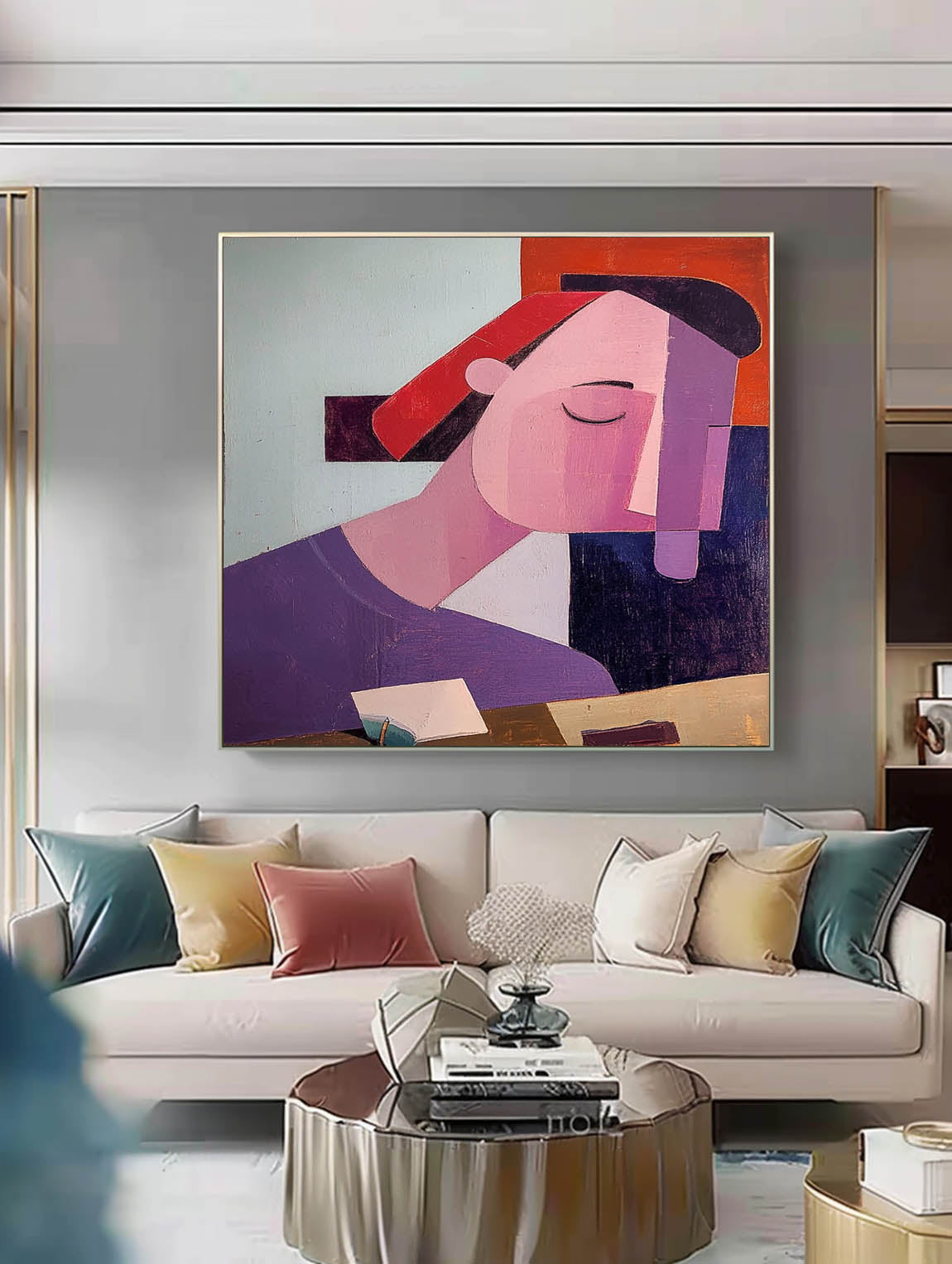 Sculptural style Abstract Wall Art Origina Figure Acrylic Painting Canvas Square Large Portrait Artwork