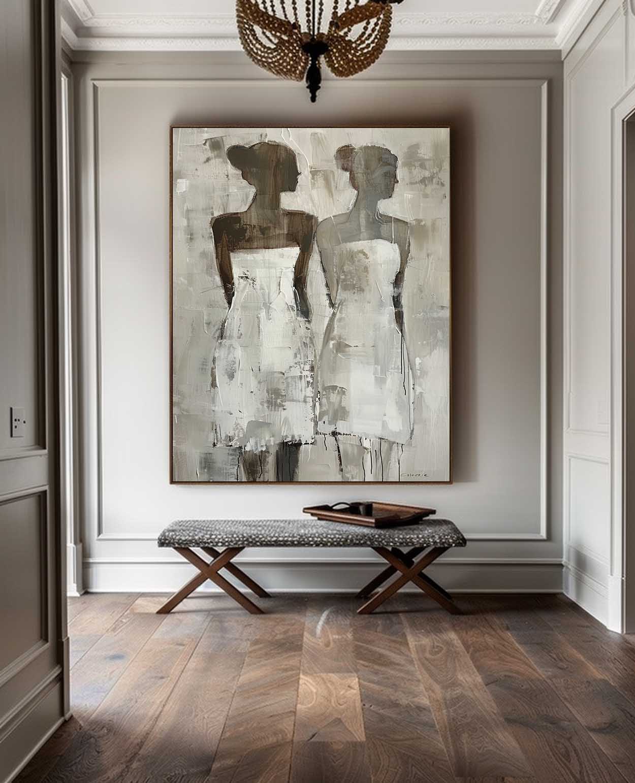 Original Woman Silhouettes Wall Art Large Figure Painting Shadow Abstract Artwork For Living Room