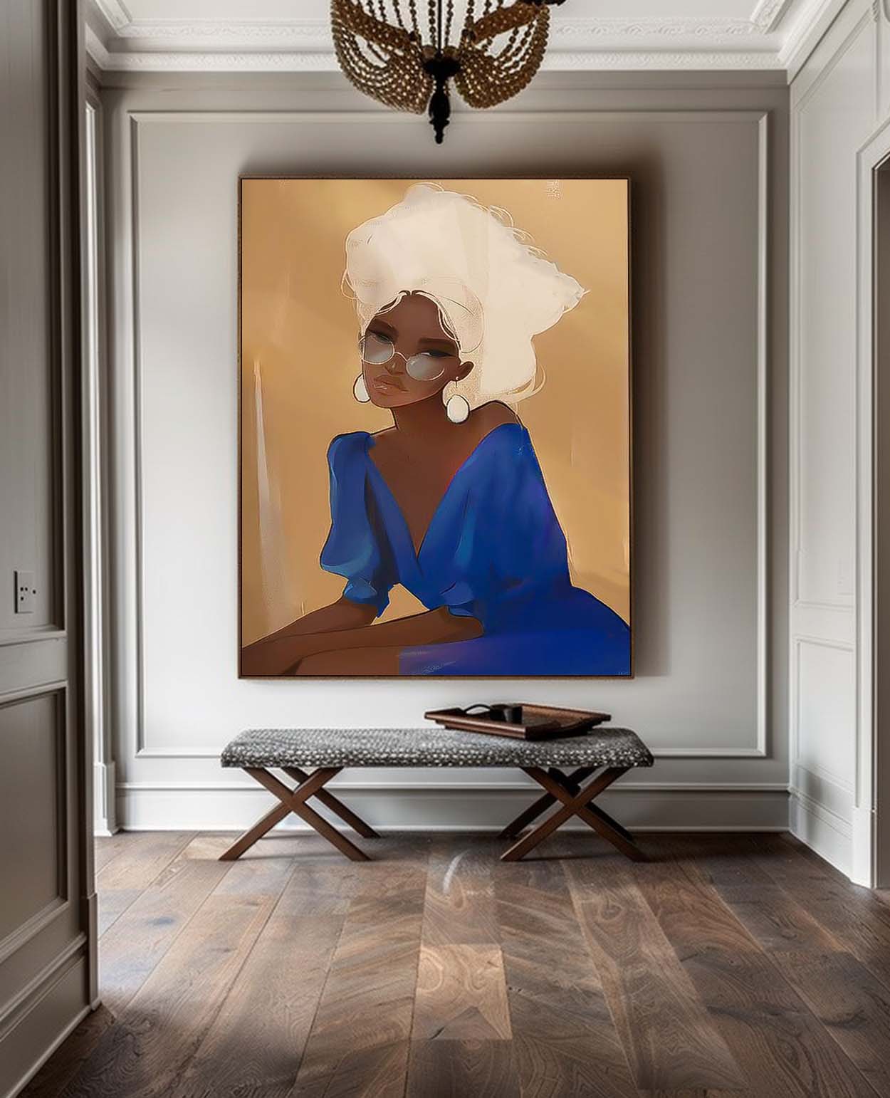 Large Female Acrylic Painting Abstract Lady Artwork Original Woman Wall Art Framed For Living Room