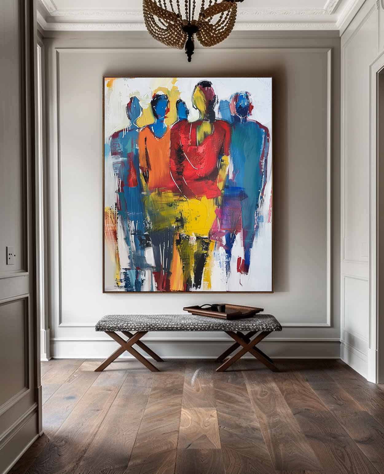 Original Colorful Abstract Wall Art Character Outline Painting Large Human Painting Framed Artwork