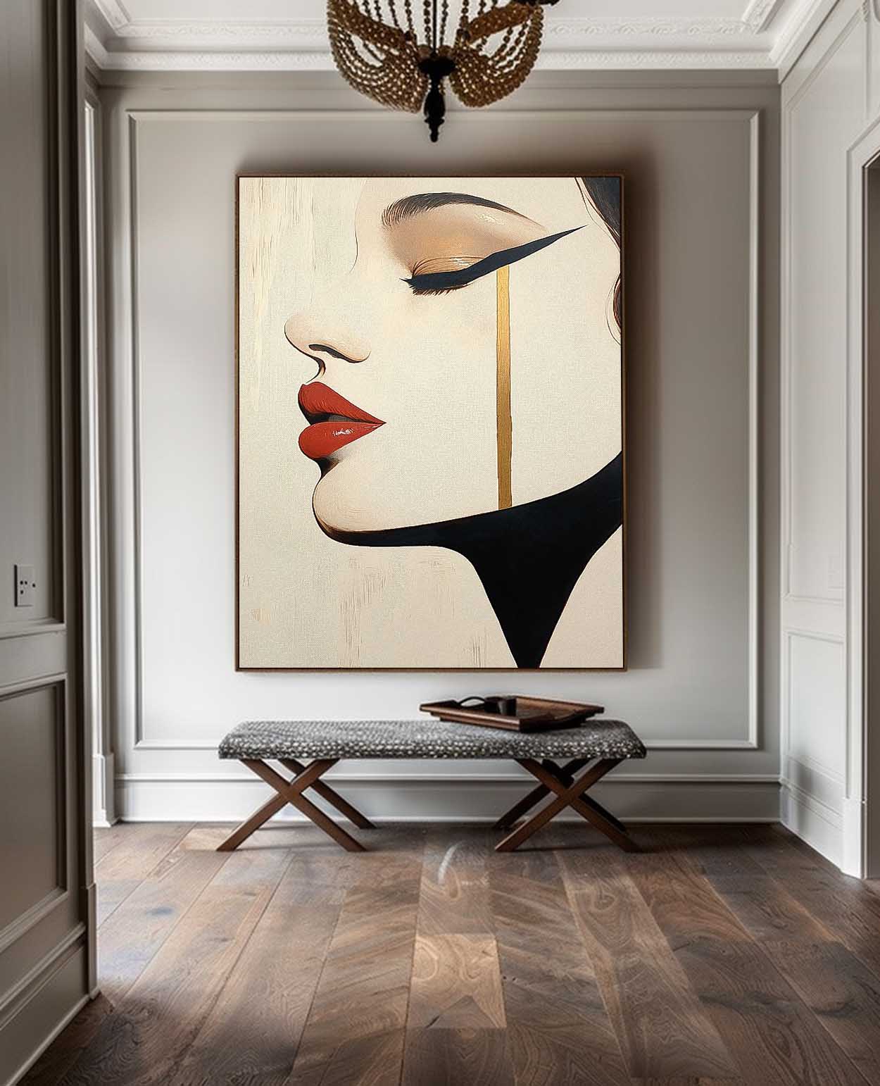 Abstract Advanced Face Oil Painting On Canvas Original Texture Girl Profile Wall Art Lady Modern Artwork