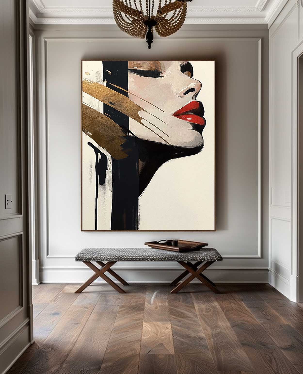 Original Texture Girl Profile Wall Art Abstract Advanced Face Oil Painting On Canvas Lady Modern Artwork