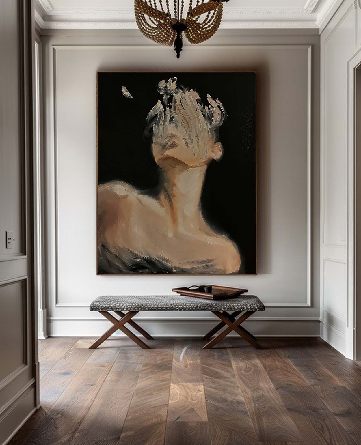 Original Vague Texture Girl Wall Art Abstract Figure oil Painting On Canvas Faceless Modern Artwork