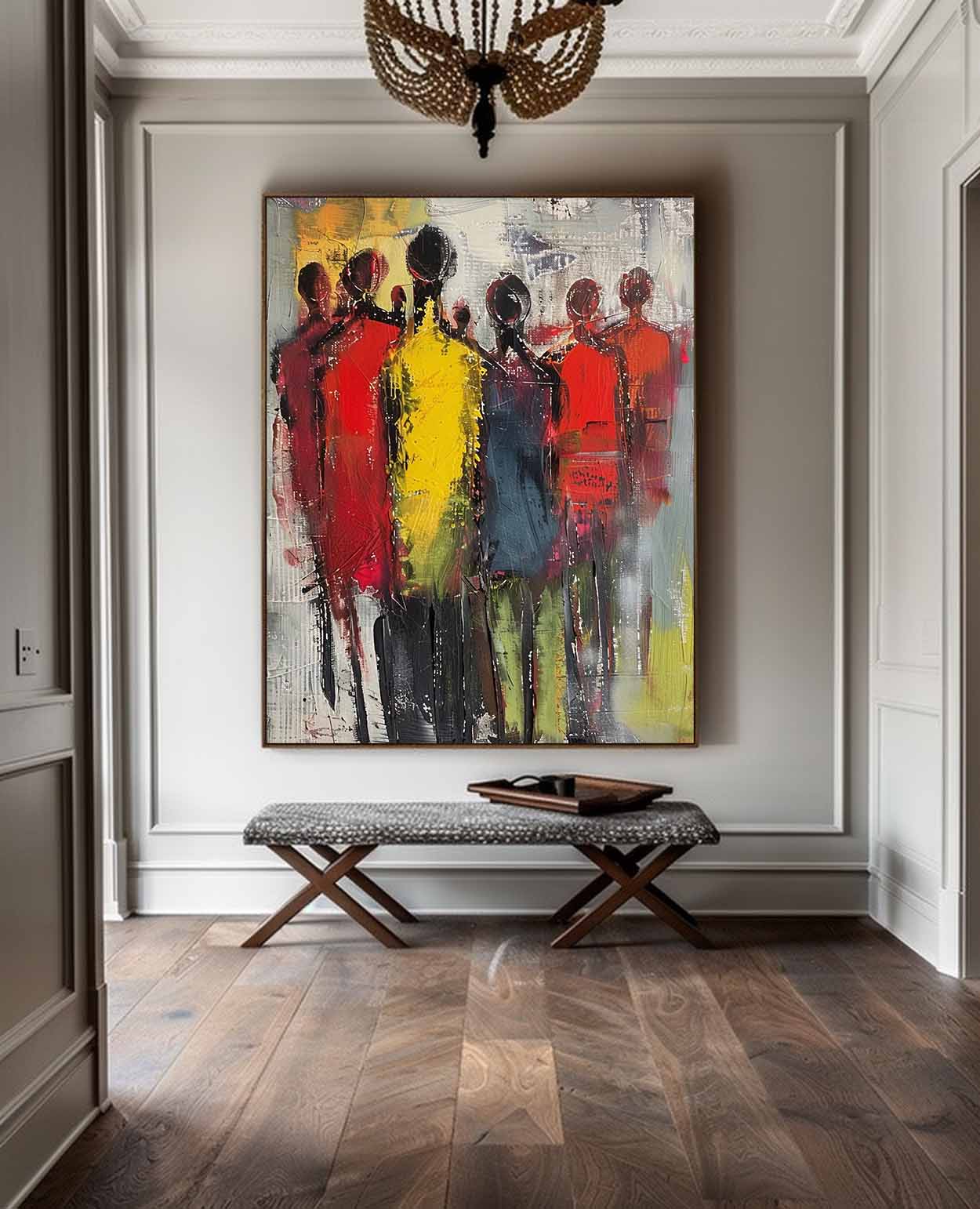 Color Character Outline Painting Original Abstract Wall Art Large Human Painting Framed Artwork