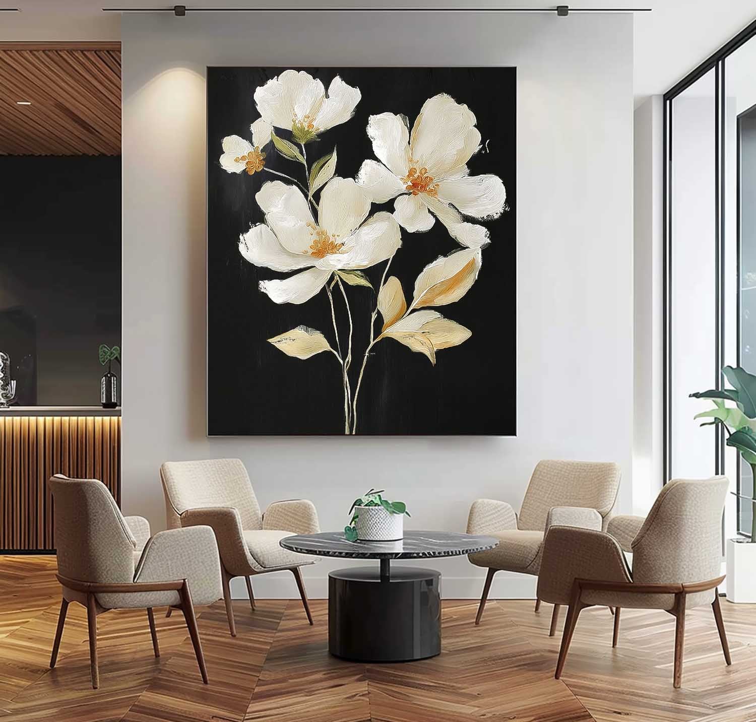 Original Artwork Texture Plant Wall Art Large White Flower Abstract Oil Painting Canvas Home Decor