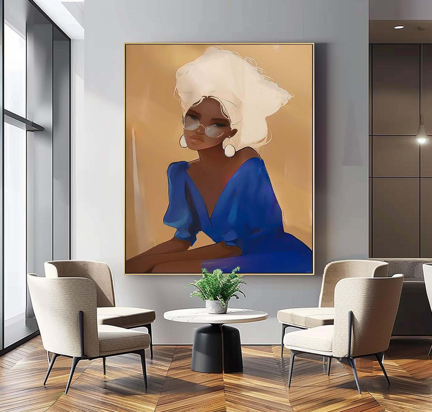 Large Female Acrylic Painting Abstract Lady Artwork Original Woman Wall Art Framed For Living Room