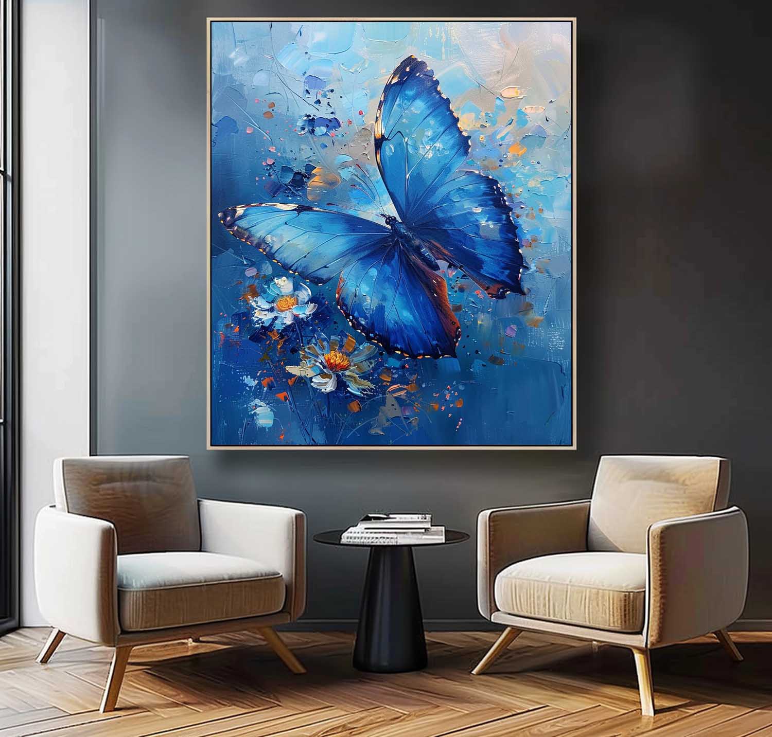Impressionist Butterfly Wall Art Blue Oil Painting Modern Texture Oil Painting Original Artwork Decor