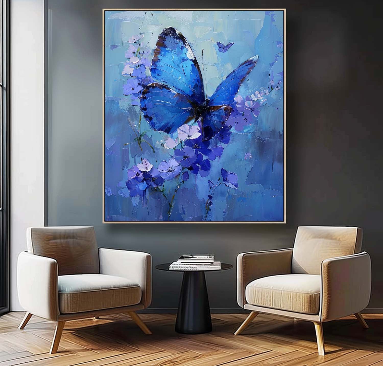 Original Artwork Impressionist Butterfly Wall Art Blue Oil Painting Modern Texture Oil Painting Decor