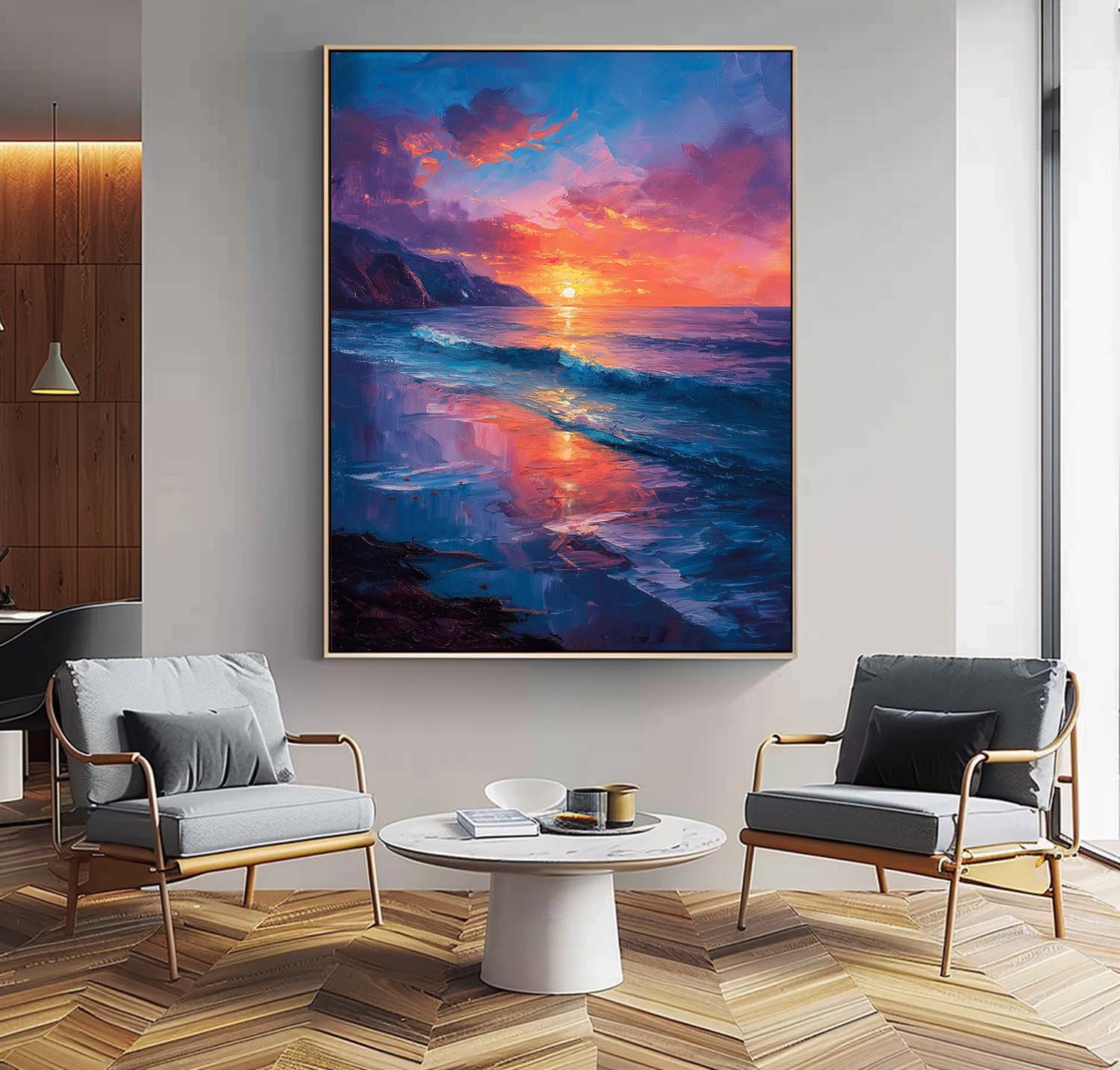 Large Sea Wall Art Original Abstract Beach Oil Painting On Canvas Texture Sunset Artwork Home Decor