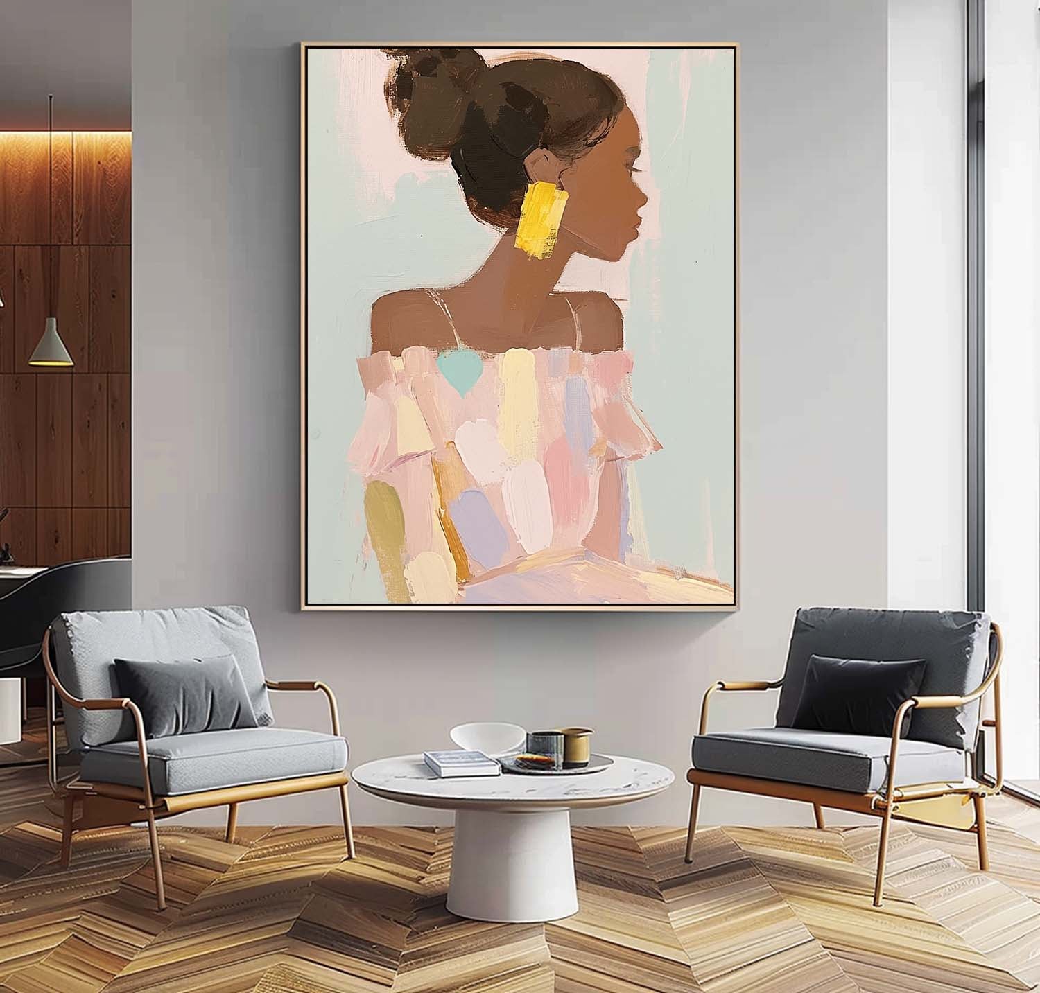 Original Elegant Woman Wall Art Vibrant Large Figure Painting Minimalism Colorful Abstract Artwork Gift