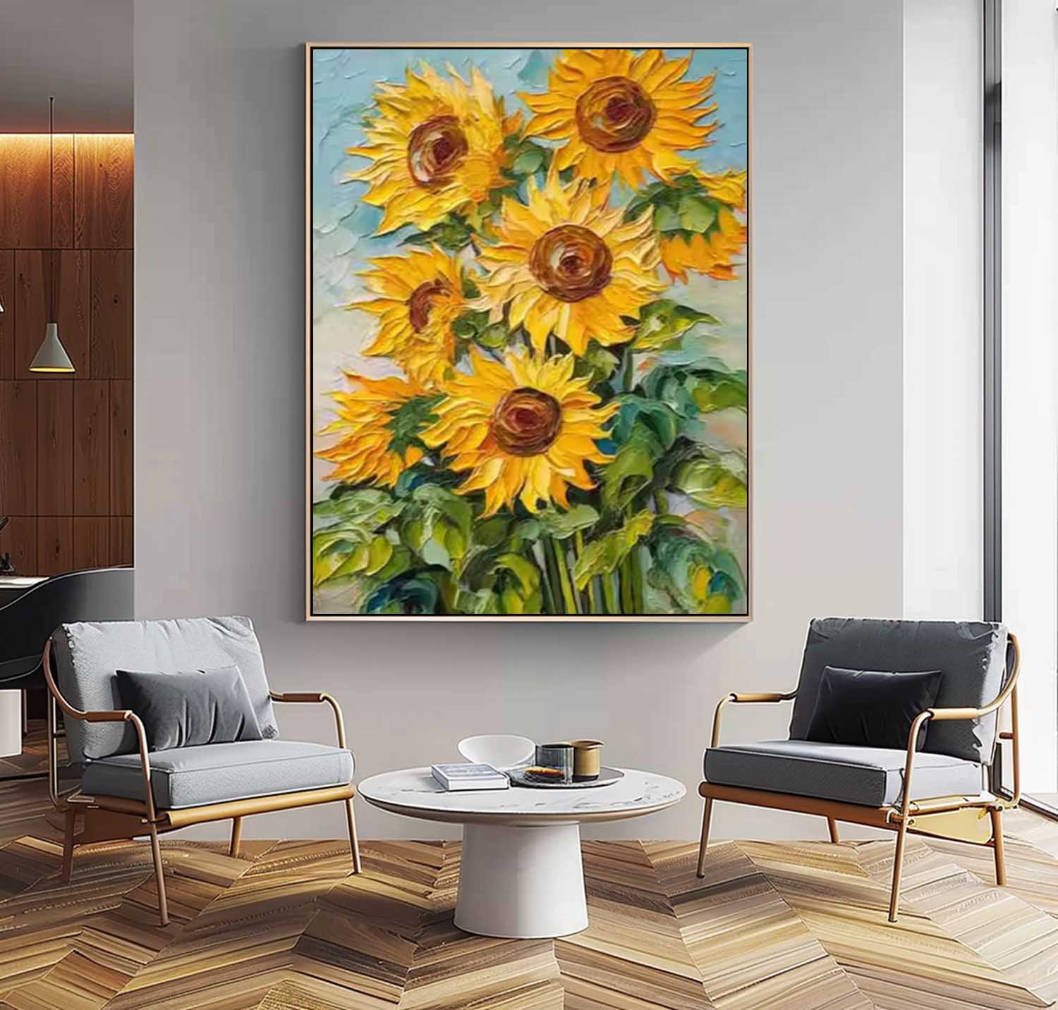 Beautiful Sunflower Painting Acrylic Textured Floral Art Impressionist Plant Paintings For Living Room