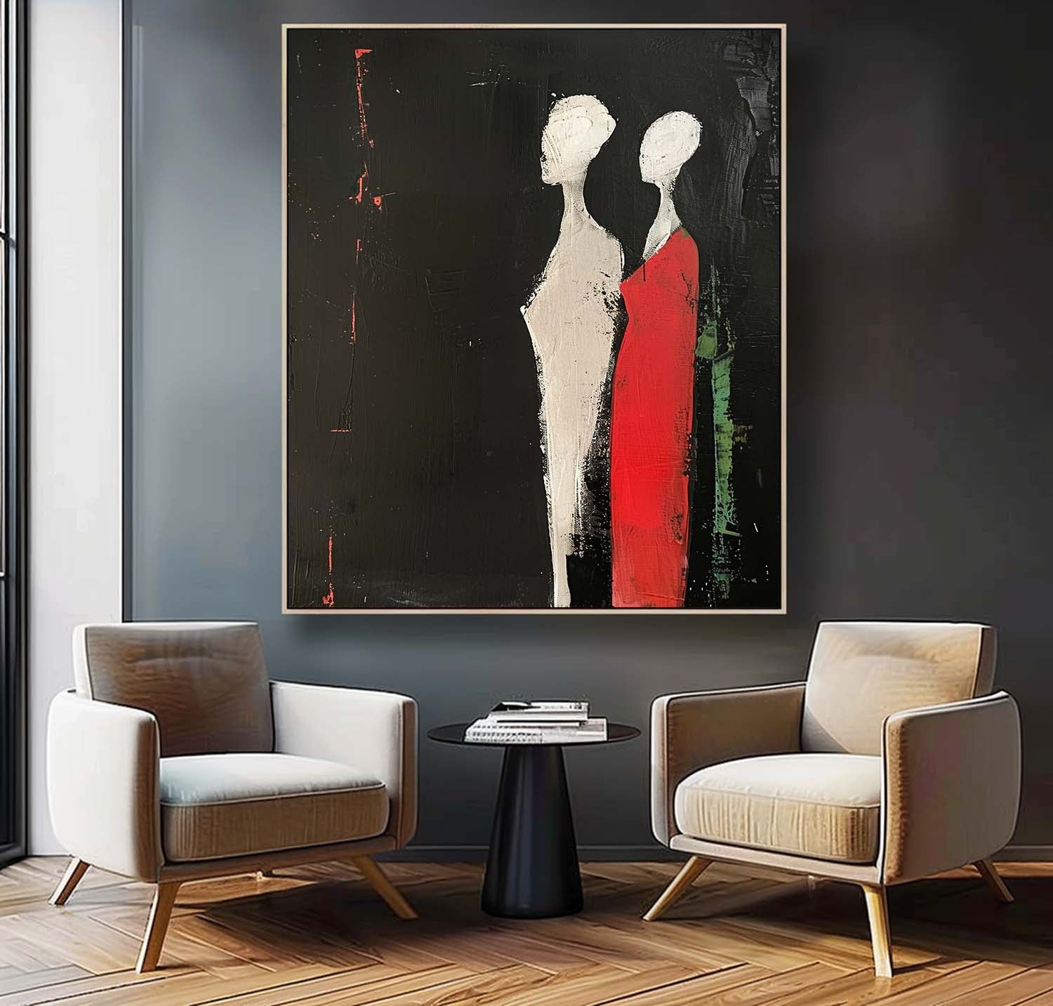 Dark Color Large Figure Painting Original Wall Art Abstract Artwork Minimalist Character Silhouette Home Decor