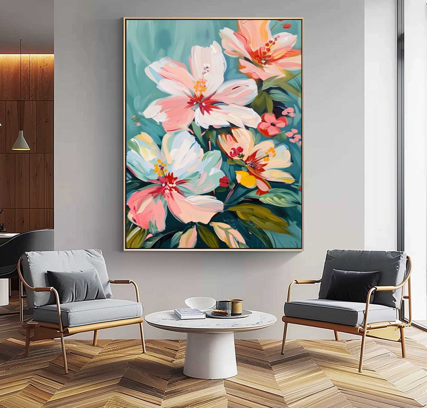 Flowers Acrylic Painting Canvas Large Textured Floral Art Original Abstract Blossom Painting Framed