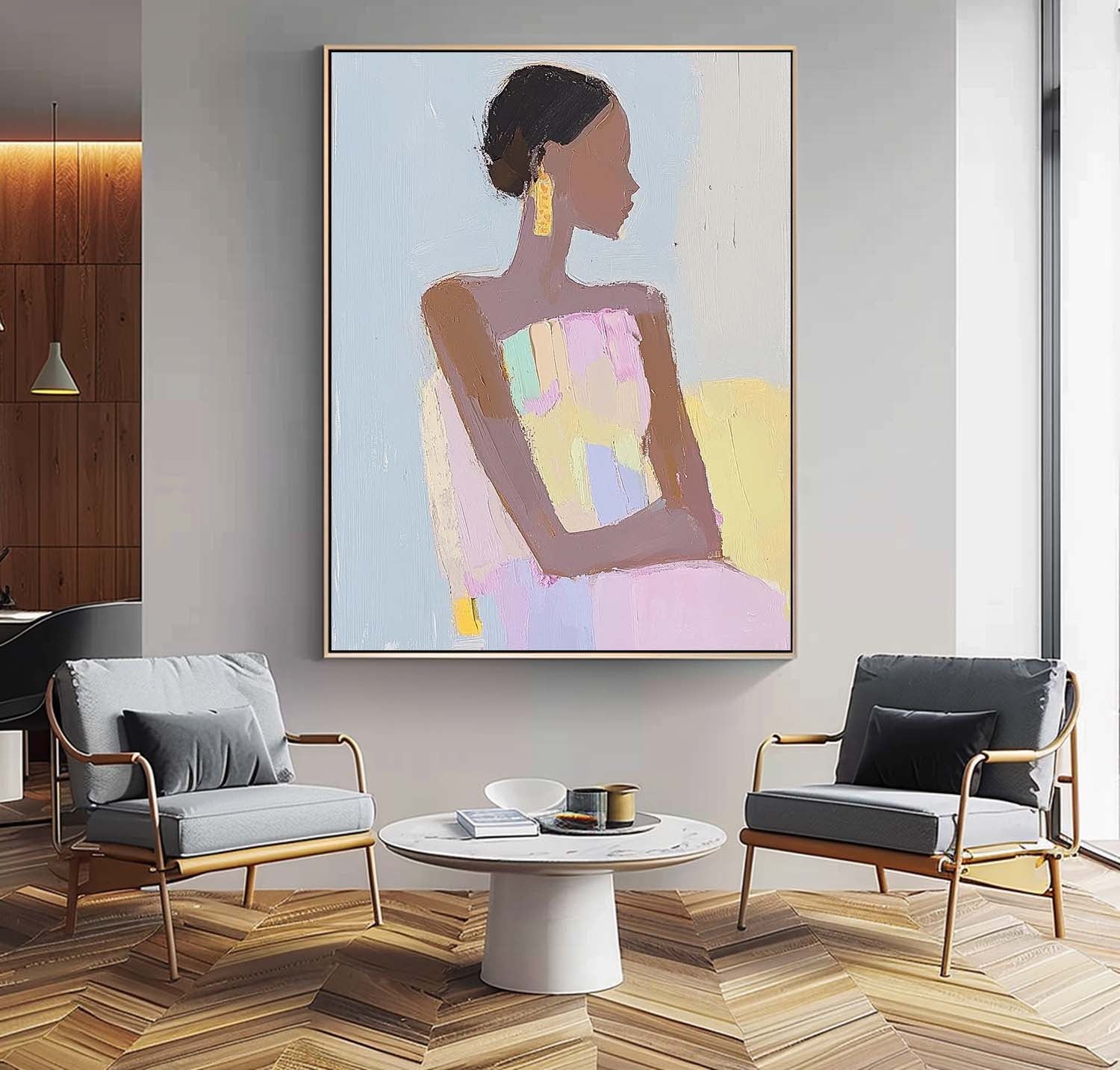 Vibrant Large Figure Painting Original Elegant Woman Wall Art Minimalism Colorful Abstract Artwork Gift